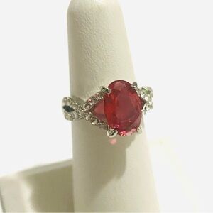 Ruby Colored Oval Cubic Zirconia Ring